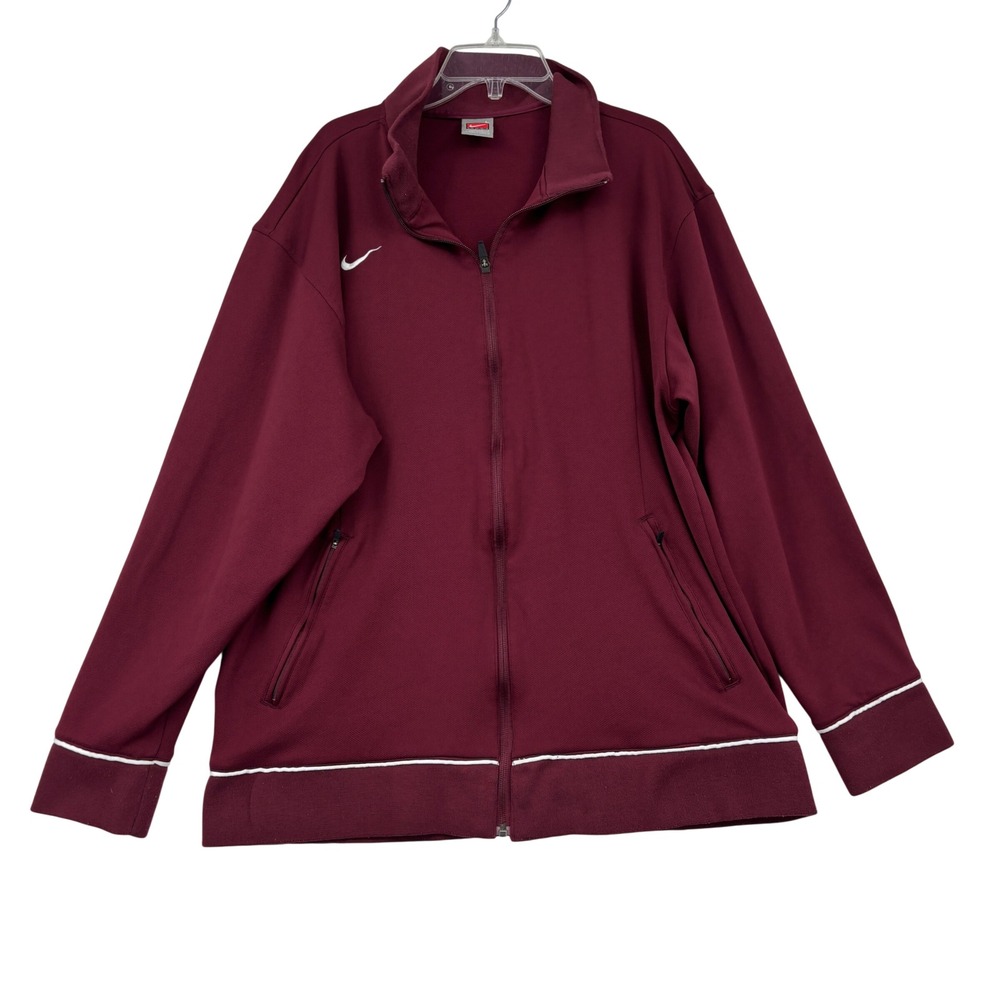 Nike Team Track Jacket Mens Size L Maroon Full Zip Swoosh Piping